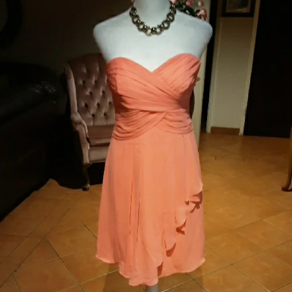 David's Bridal Strapless Coral Dress - Picture 3 of 15